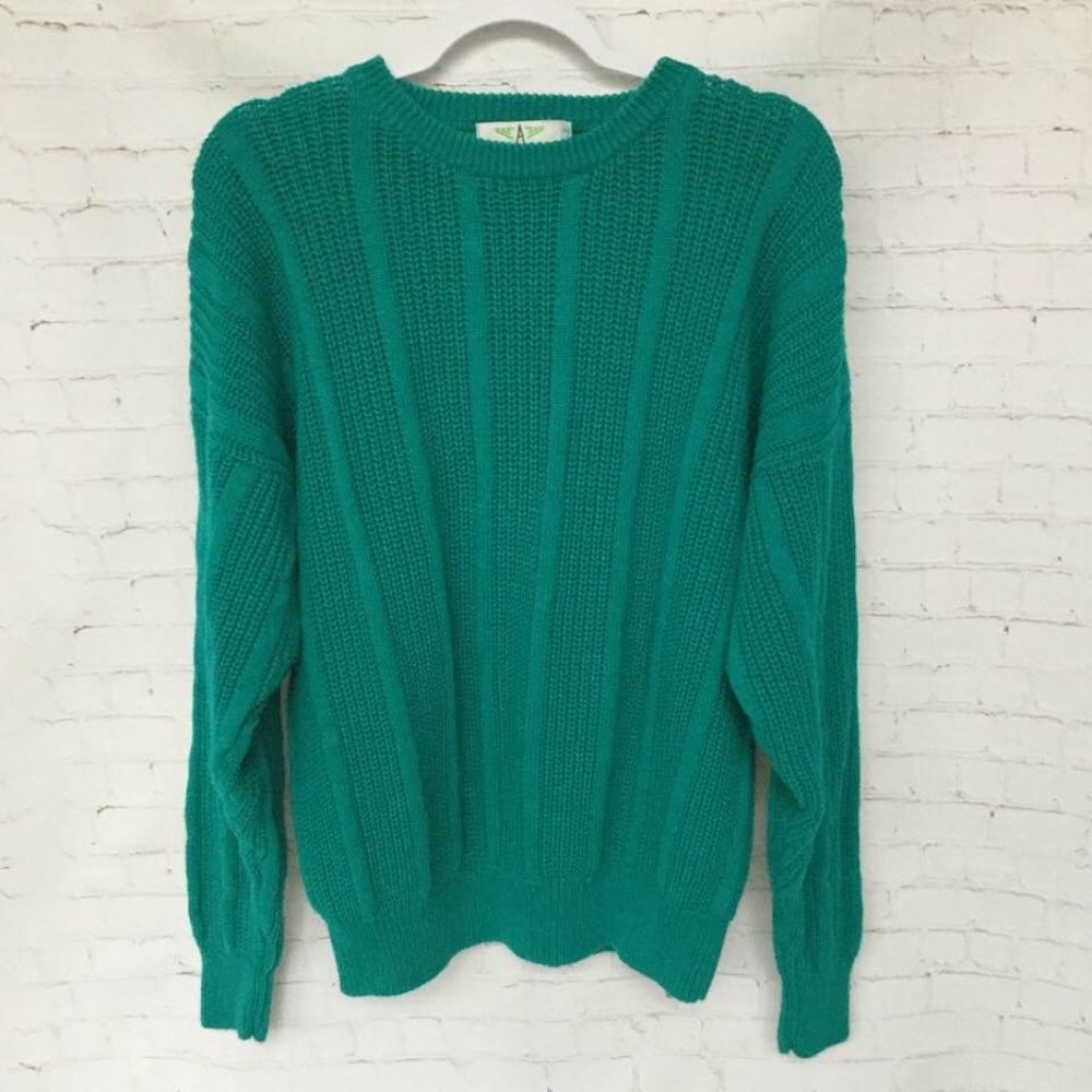 Vintage 90s Men's Sweater Knit American Weekend Teal Green Size XL